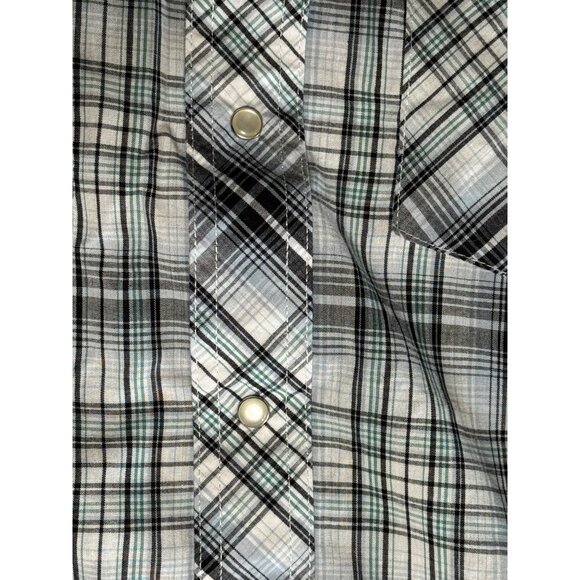 Wrangler Mens Western Plaid Snap Button Blue White Pale Green Shirt SZ Small - Picture 3 of 6